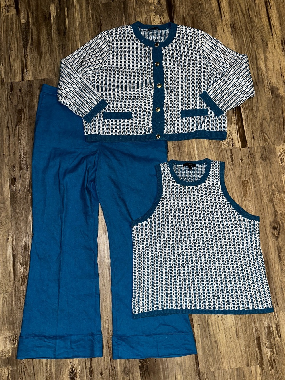 Ann Taylor Blue/White Tweed/Linen 3-Piece Set -16/XL/XXL